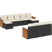 vidaXL 10-tlg. Garten-Sofagarnitur mit Kissen Schwarz Poly Rattan