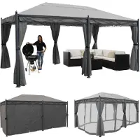 Mendler Pergola Cadiz, Pavillon, stabiles 7cm-Gestell 5x3m grau mit Seitenwand + Moskitonetz