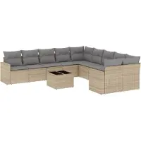 vidaXL 11-tlg. Garten-Sofagarnitur mit Kissen Beige Poly Rattan