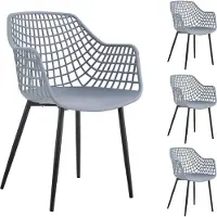 Idimex Gartenstühle LUCIA im 4er Set, Hellgrau - Schalenstuhl mit Armlehne aus Kunststoff, Retro Design für Indoor & Outdoor geeignet, pflegeleicht und UV-beständig, Esszimmerstühle für 4 Personen