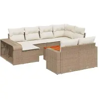 vidaXL 11-tlg. Garten-Sofagarnitur mit Kissen Beige Poly Rattan
