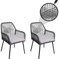 Mendler 2er-Set Gartenstuhl HWC-O12, Outdoor Sitzpolster Aluminium Seilgeflecht Rope anthrazit, Bezug grau
