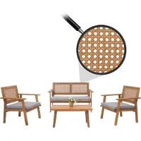 Mendler Garten-Garnitur MCW-N46, Lounge-Set Gartenlounge Bank Sessel Tisch, Holz Akazie MVG- Kissen grau