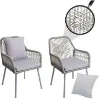 Mendler 2er-Set Gartenstuhl MCW-O12, Outdoor Sitz-/Rückenpolster Aluminium Seilgeflecht Rope grau, Bezug grau