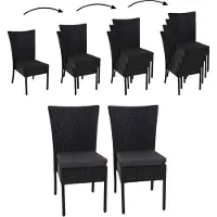 Mendler 2er-Set Poly-Rattan Stuhl HWC-G19, Balkonstuhl Gartenstuhl, stapelbar - schwarz, Kissen dunkelgrau
