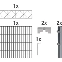 Alberts Doppelstabmattenzaun Bergen, Höhe 120 cm, Länge 2 m, 2 m Matte, anthrazit, zum Einbetonieren