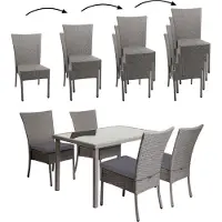 Mendler Poly-Rattan Garnitur MCW-G19, Sitzgruppe Balkon-/Lounge-Set, 4xStuhl+Tisch, 120x75cm grau, Kissen dunkelgrau