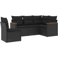 vidaXL 5-tlg. Garten-Sofagarnitur mit Kissen Schwarz Poly Rattan