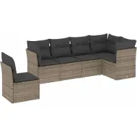 vidaXL 6-tlg. Garten-Sofagarnitur mit Kissen Grau Poly Rattan