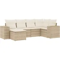 vidaXL 6-tlg. Garten-Sofagarnitur mit Kissen Beige Poly Rattan