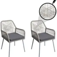 Mendler 2er-Set Gartenstuhl HWC-O12, Outdoor Sitzpolster Aluminium Seilgeflecht Rope grau, Bezug dunkelgrau