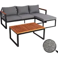 Mendler Garten-Garnitur HWC-L26b, Gartenlounge Sitzgruppe Lounge-Set Sofa, Aluminium Akazie Holz MVG- dunkelgrau