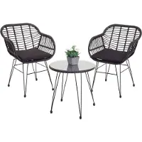 Mendler Poly-Rattan Garnitur MCW-G17, Balkon-Set Gartengarnitur Sitzgruppe Stuhl, Seil anthrazit, Kissen anthrazit