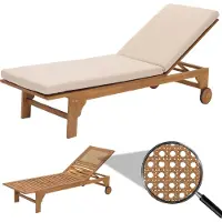 Mendler Sonnenliege HWC-N48, Gartenliege Relaxliege Liegestuhl, Massiv-Holz Akazie MVG- Kissen creme-beige