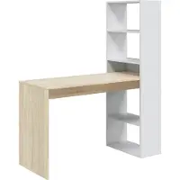 Dmora Schreibtisch Dcart, Wendeschreibtisch mit Bücherregal mit 5 Böden, Studier- oder Bürotisch für PC-Buchhalter, 120x53h144 cm, Weiß und Eiche