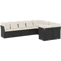 vidaXL 9-tlg. Garten-Sofagarnitur mit Kissen Schwarz Poly Rattan
