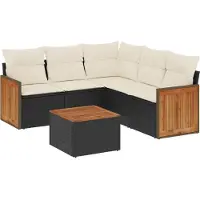 vidaXL 6-tlg. Garten-Sofagarnitur mit Kissen Schwarz Poly Rattan