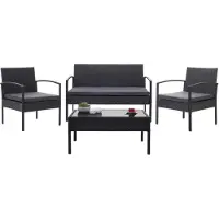 Mendler Poly-Rattan Garnitur MCW-F56, Balkon-/Garten-/Lounge-Set Sitzgruppe schwarz, Kissen dunkelgrau