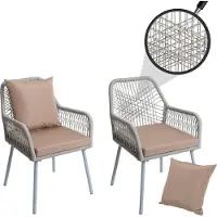 Mendler 2er-Set Gartenstuhl MCW-O12, Outdoor Sitz-/Rückenpolster Aluminium Seilgeflecht Rope grau, Bezug taupe