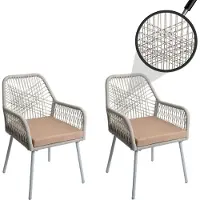 Mendler 2er-Set Gartenstuhl HWC-O12, Outdoor Sitzpolster Aluminium Seilgeflecht Rope grau, Bezug taupe