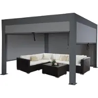 Mendler Pergola HWC-L46 mit Seitenwand, Lamellen-Pavillon Rollo, 10cm-Alu-Gestell, sturmfest 3x4m anthrazit