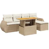vidaXL 6-tlg. Garten-Sofagarnitur mit Kissen Beige Poly Rattan