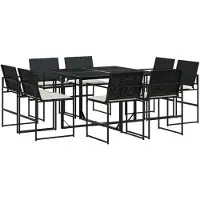 vidaXL 9-tlg. Garten-Essgruppe mit Kissen Schwarz Poly Rattan