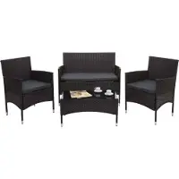 Mendler Poly-Rattan Garnitur HWC-F55, Balkon-/Garten-/Lounge-Set Sofa Sitzgruppe braun, Kissen dunkelgrau
