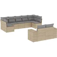 vidaXL 9-tlg. Garten-Sofagarnitur mit Kissen Beige Poly Rattan