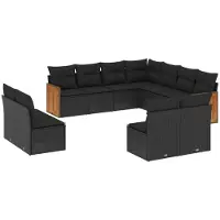 vidaXL 11-tlg. Garten-Sofagarnitur mit Kissen Schwarz Poly Rattan