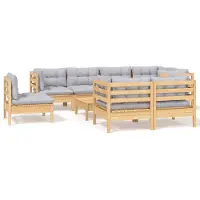 vidaXL 9-tlg. Garten-Lounge-Set mit Grauen Kissen Kiefer Massivholz