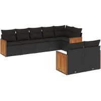 vidaXL 8-tlg. Garten-Sofagarnitur mit Kissen Schwarz Poly Rattan