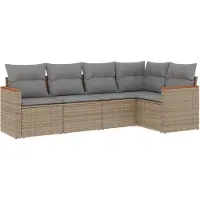 vidaXL 5-tlg. Garten-Sofagarnitur mit Kissen Beige Poly Rattan