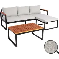 Mendler Garten-Garnitur HWC-L26b, Gartenlounge Sitzgruppe Lounge-Set Sofa, Aluminium Akazie Holz MVG- hellgrau