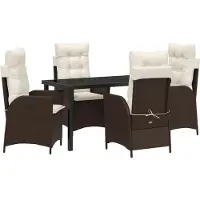 vidaXL Möbel 5-teiliges Garten-Esszimmer Set mit Kissen Braun Poly-Rattan - Gartenstühle 3380493