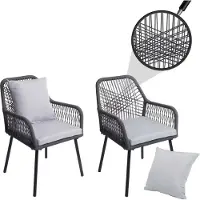Mendler 2er-Set Gartenstuhl HWC-O12, Outdoor Sitz-/Rückenpolster Aluminium Seilgeflecht Rope anthrazit, Bezug grau