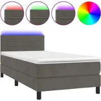 Syfax Boxspringbett mit Matratze & LED Dunkelgrau 80x200 cm Samt