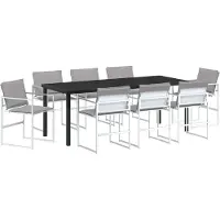 vidaXL Langlebige 9-teiliges Garten-Esstisch-Set mit Kissen Weiß Textilene und Stahl - Gartenstühle Möbel863504