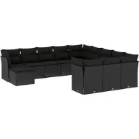 vidaXL 12-tlg. Garten-Sofagarnitur mit Kissen Schwarz Poly Rattan