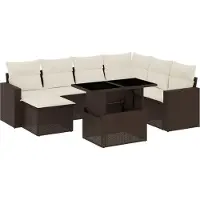 vidaXL 8-tlg. Garten-Sofagarnitur mit Kissen Braun Poly Rattan