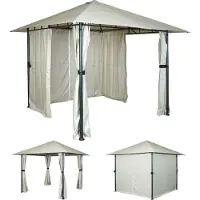 OEM Terrassenunderstand, Gartenpavillon, 3x3m, Überdachung mit Seitenwand, cremefarben