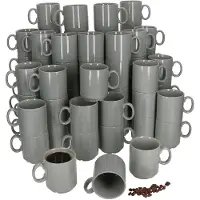 MamboCat 72er Set EVENT stapelbare Kaffeebecher GRAU Porzellan 250 ml