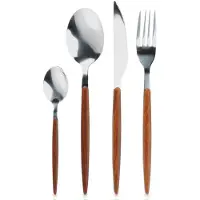 Excellent houseware Besteckset 16-teilig Stahl silber Holzoptik für 4 Personen Spülmaschinenfest