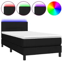 Syfax Boxspringbett mit Taschenfederkernmatratze, höhenverstellbarem Kopfteil und LED-Beleuchtung, Stoff, Schwarz, 100x200 cm