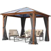 TOOLPORT Gartenpavillon 3x3 m Holzoptik ca 8 mm Polycarbonat-Dach 4 Seitenteile in grau