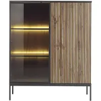 Vente-unique Vitrinenschrank Ovila Schwarz Naturfarben Hell 103.5 cm