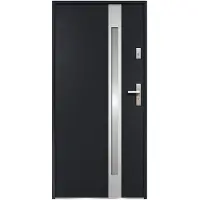 Vente-unique Eingangstür aus Stahl, verglast mit Edelstahl H207 x B100 cm - Milchglas - anthrazit - Stärke 55 mm - DIN links - BRAGA