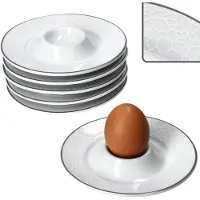 MamboCat 6x Venedig Eierbecher mit Ablage weiß Porzellan 6 Pers. Frühstück Brunch Relief