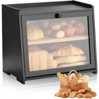 Vevor Doppellagiger Brotkasten für Küchentheke Brotbehälter Brotbox Organizer aus Holz für selbstgebackenes Brot