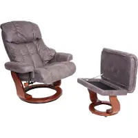 MCA Relaxsessel Calgary XXL, TV-Sessel Hocker, 180kg belastbar Stoff/Textil dunkelgrau, Gestell Walnuss-Optik